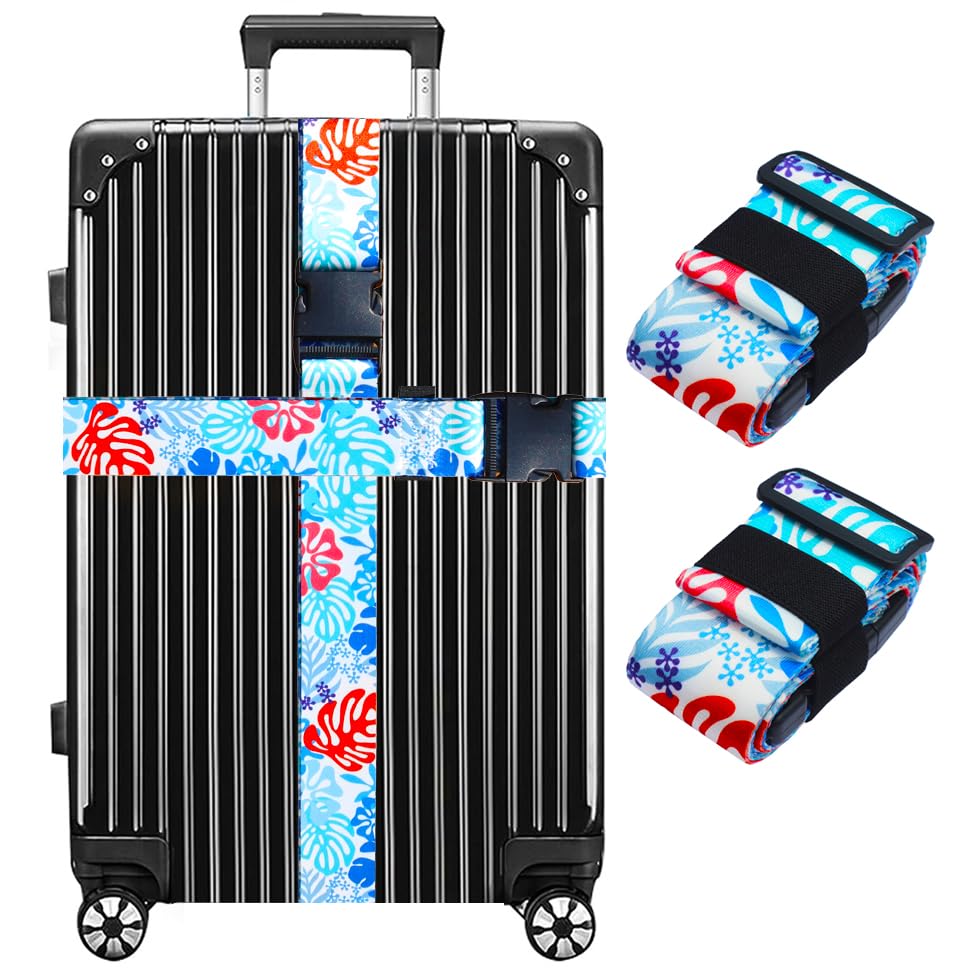 Image of Luggage Straps for Suitcases TSA Approved Easy Pack Organized Suitcase Strap, Luggage Strap, Luggage Belt Strap, Bag Straps for Luggage. Buckle Straps Travel Accessories (Tropical Plant)