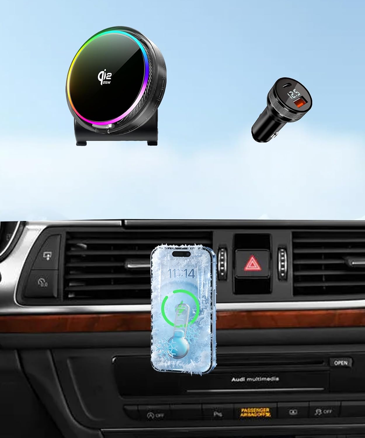 Qi2.2 25W Car Mount Charger for Audi A6/A7/S6/S7 2012-2018