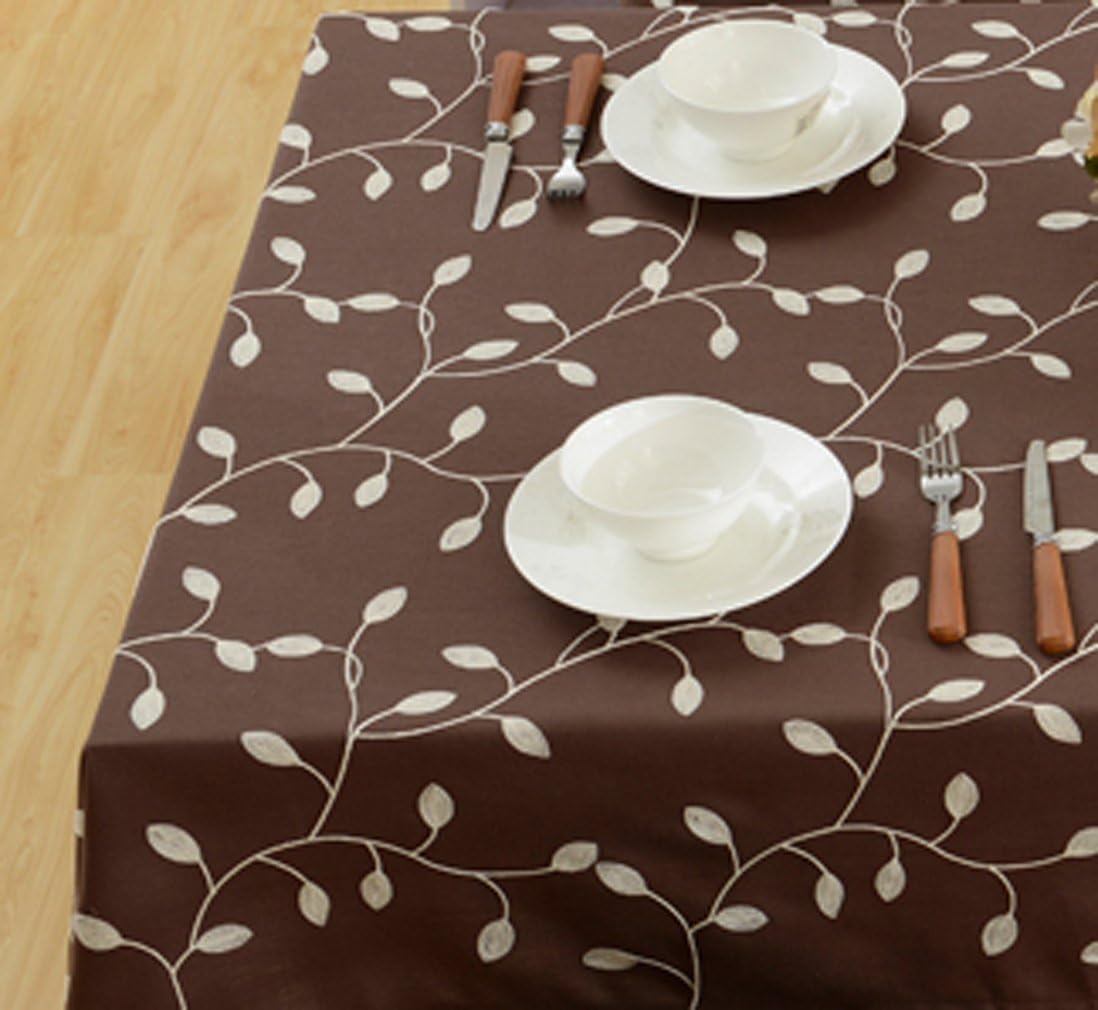 Tina's Cotton Linen Tablecloth Leaf Embroidered Table Cover for Dinner Kitchen Coffee, 36"x36"