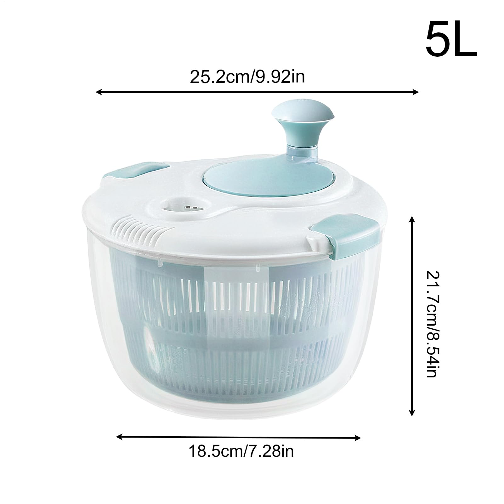 Centrifuga per insalata, in polipropilene, 25,2 x 21,7 x 18,5 cm, centrifuga per lattuga, 5 l, con e impugnatura antiscivolo, asciuga verdure e tritatutto per insalata per una facile