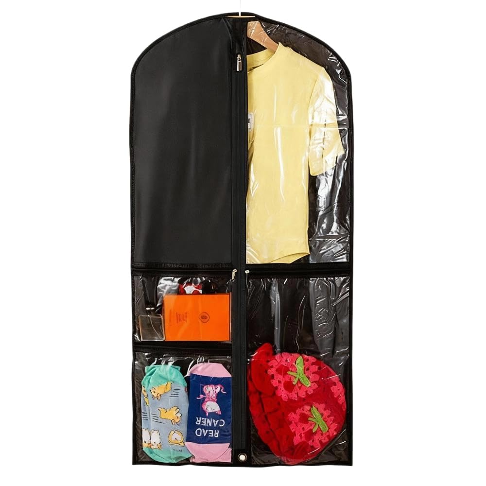 Dance Garment Bag for Kids, Foldable Costume Storage with Zipper, Waterproof Clothes Covers, Clothes Protector for Dresses & Suits, Travel Hanging Duffle (Black)