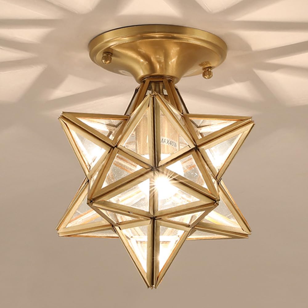 Glass Ceiling Light Hallway Ceiling Light Fixture, Brass Ceiling Lamp with Glass Lampshade, Modern Close to Ceiling Light Fixtures, Bedroom Living Room Ceiling Light Fixtures