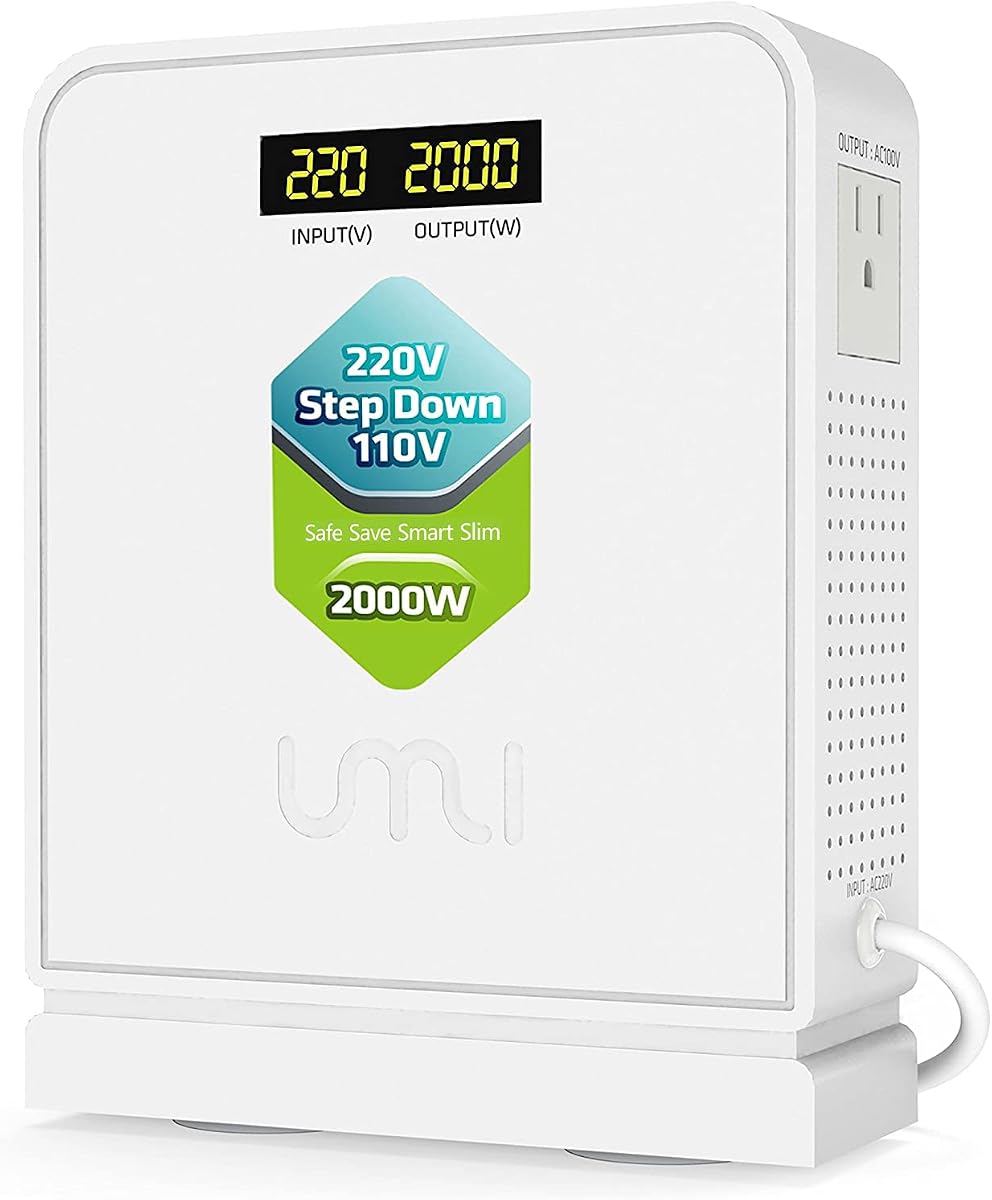 UMI 2000W Step Down Voltage 220v to 110v Converter US to Europe Transformer | Voltage Converter 240v to 120v,Canada Japan Equipment Use in Asia Spain,Heavy Duty Power,Auto Mode,2 Output,Safe,White