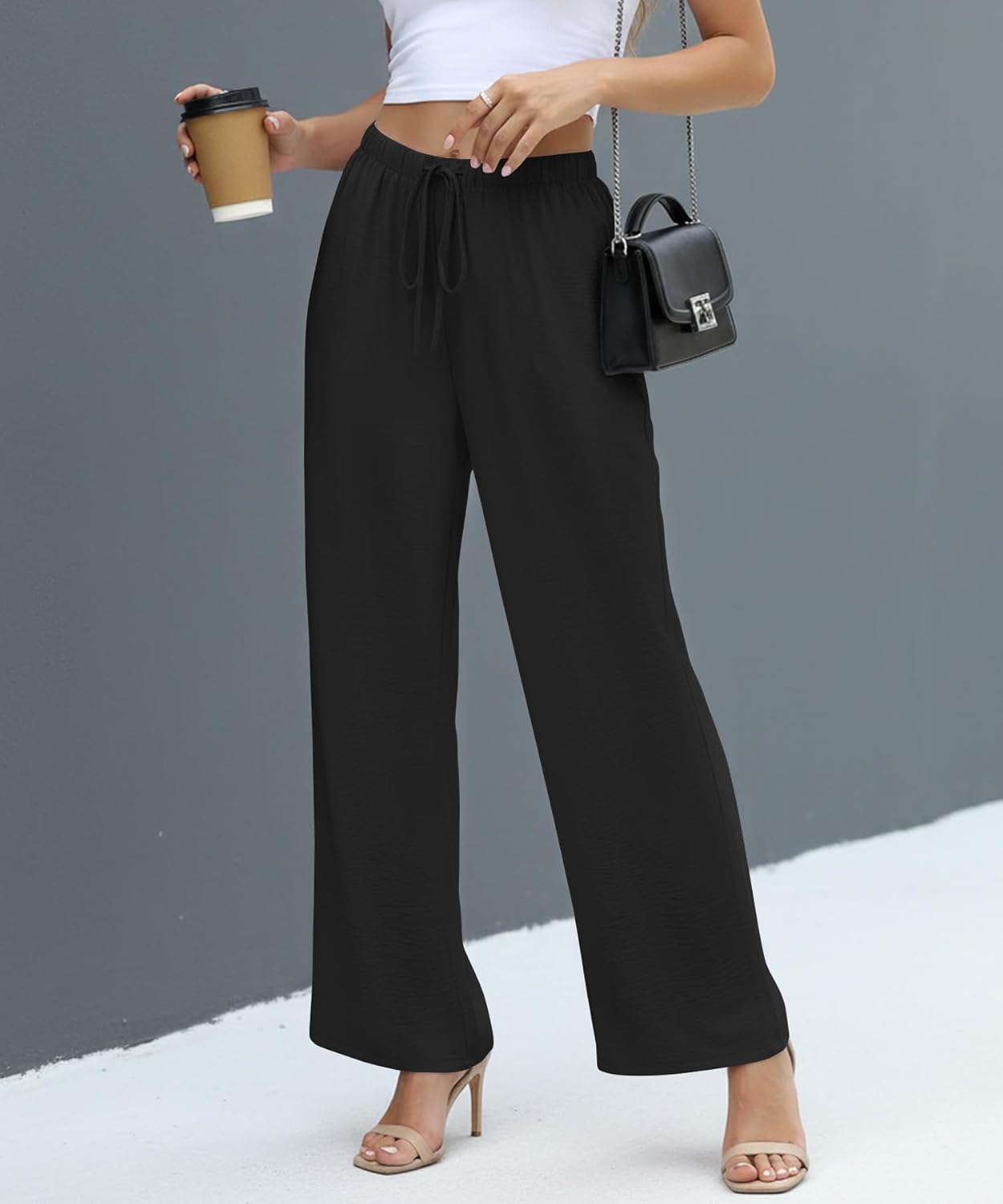 NILOUFO Women Summer Casual High Waist Wide Leg Pants Fashion Lightweight Flowy Boho Beach Palazzo with Pockets - Image 3