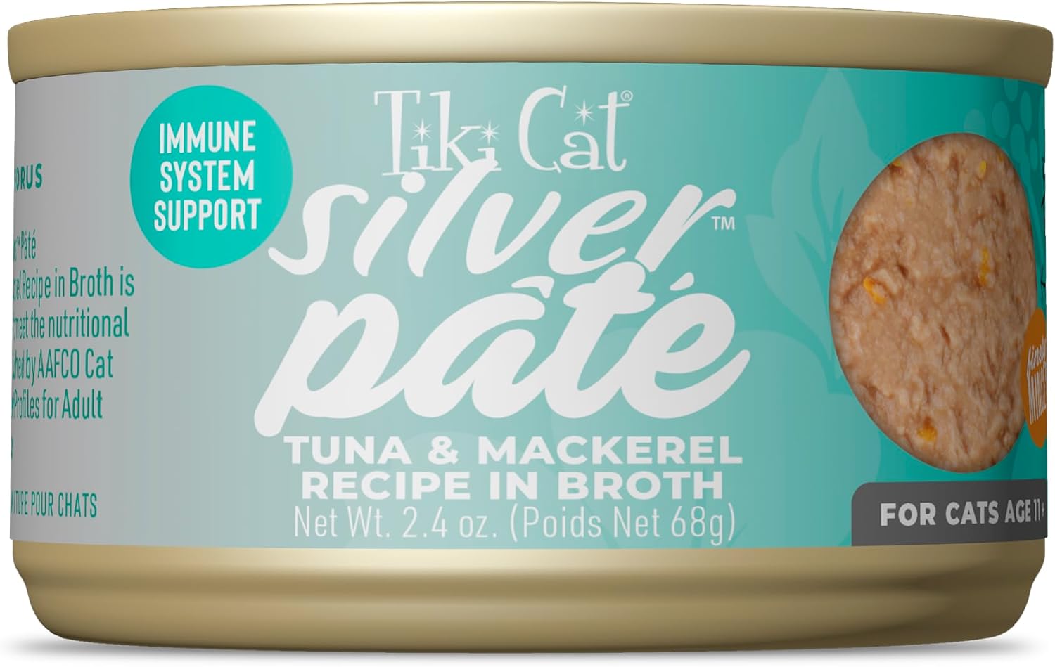 Tiki Cat Silver Pate Wet Cat Food, Tuna & Mackerel Recipe in Broth, 2.4 oz. Can (12 Count)