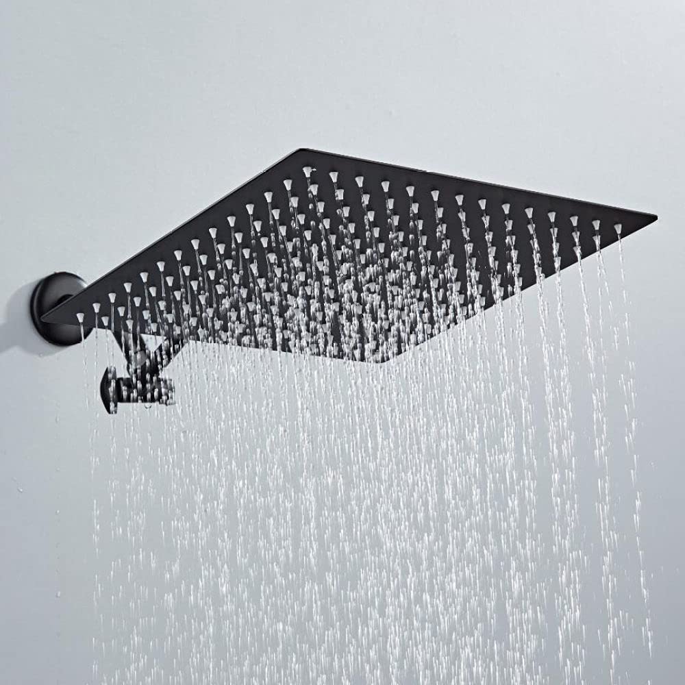 Soffione doccia a pioggia ultrasottile 2 mm in acciaio inox nero 8/10/12 pollici parete e soffitto quadrato & rotondo soffione doccia a pioggia, quadrato 25 x 25 cm
