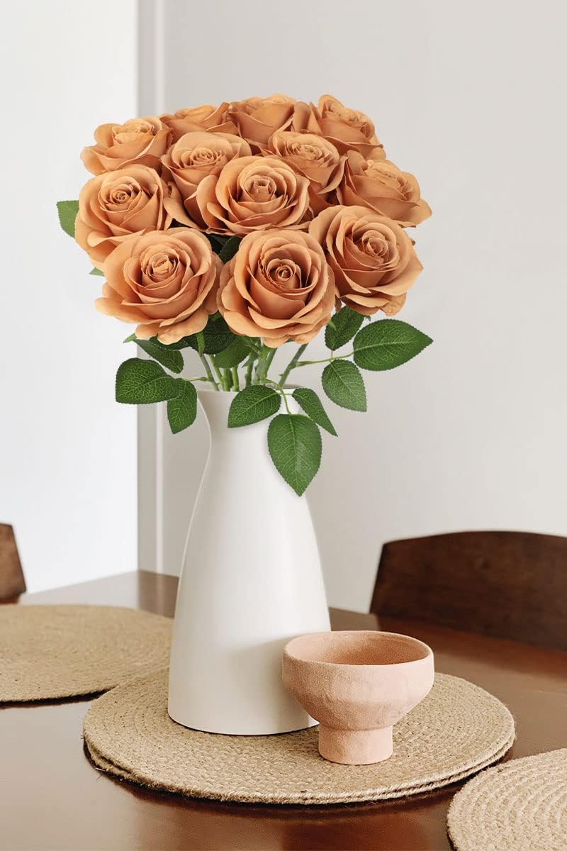12pcs Roses Artificial Flowers Terracotta Fake Roses Flowers with Long Stems Silk Flowers for Wedding Bouquet Centerpices Decorations Party Bridal Baby Shower Home Decor - Image 3