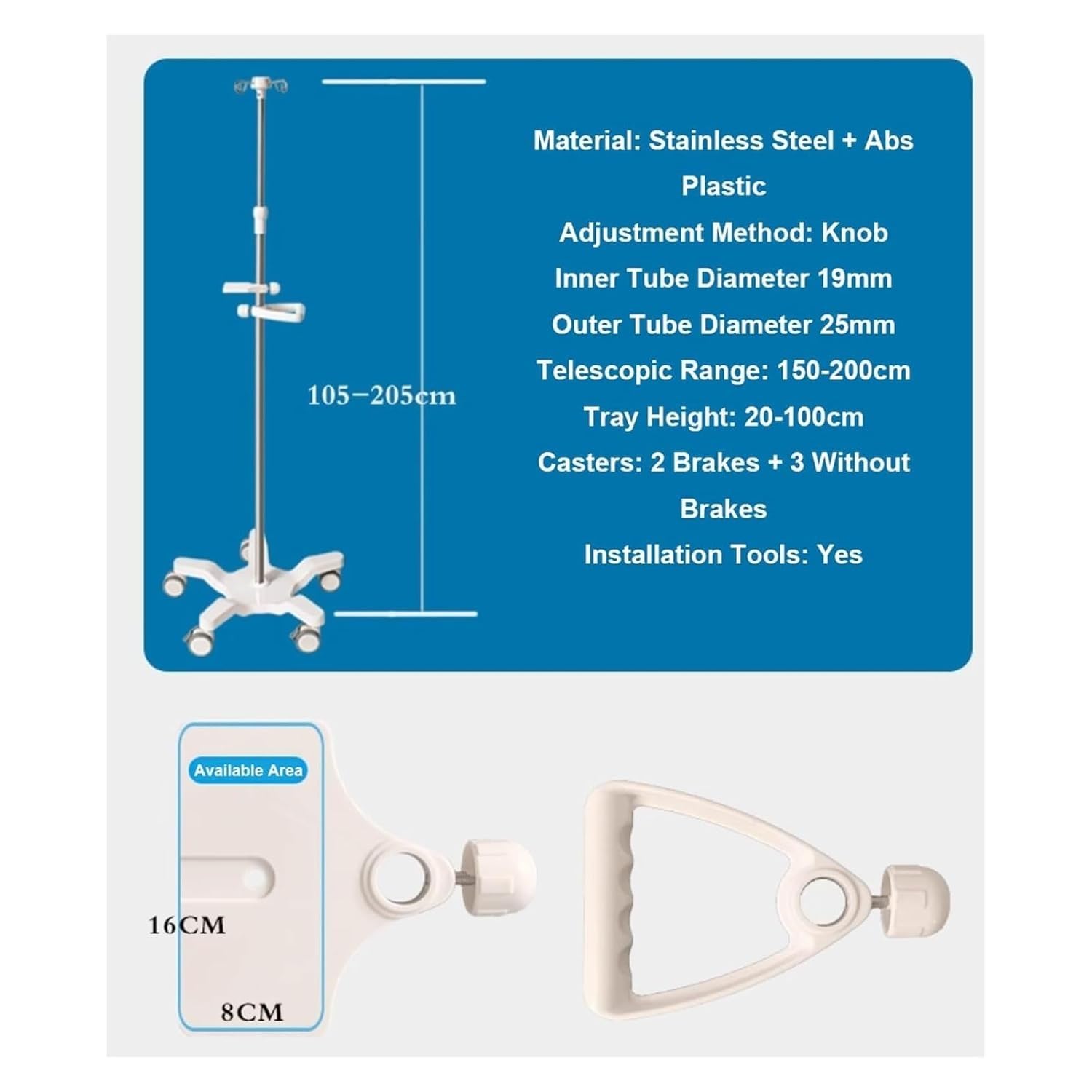 Portasueros Soportes for suero Portátil con ruedas 4 ganchos 5 patas Soporte para suero