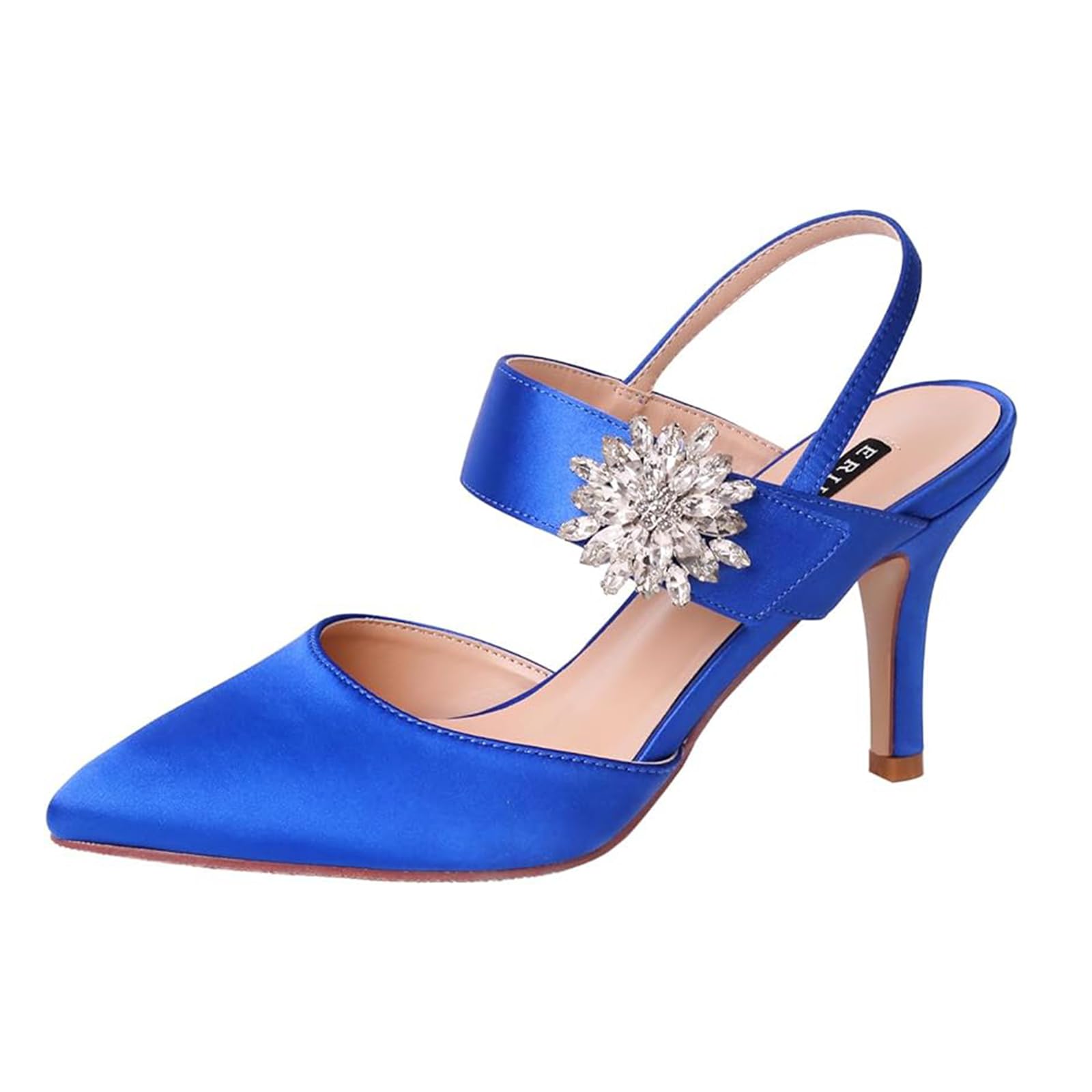 Erijunor Mid Heel Shoes For Women Pointed Toe Slingback Rhinestone