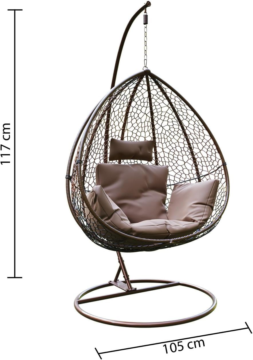 BRICOZONE Poltrona Sospesa In Polyrattan Con Struttura In Acciaio Ideale Per Esterni E Interni Resistente Agli Agenti Atmosferici Con Cuscini Imbottiti Inclusi Design Elegante E Moderno