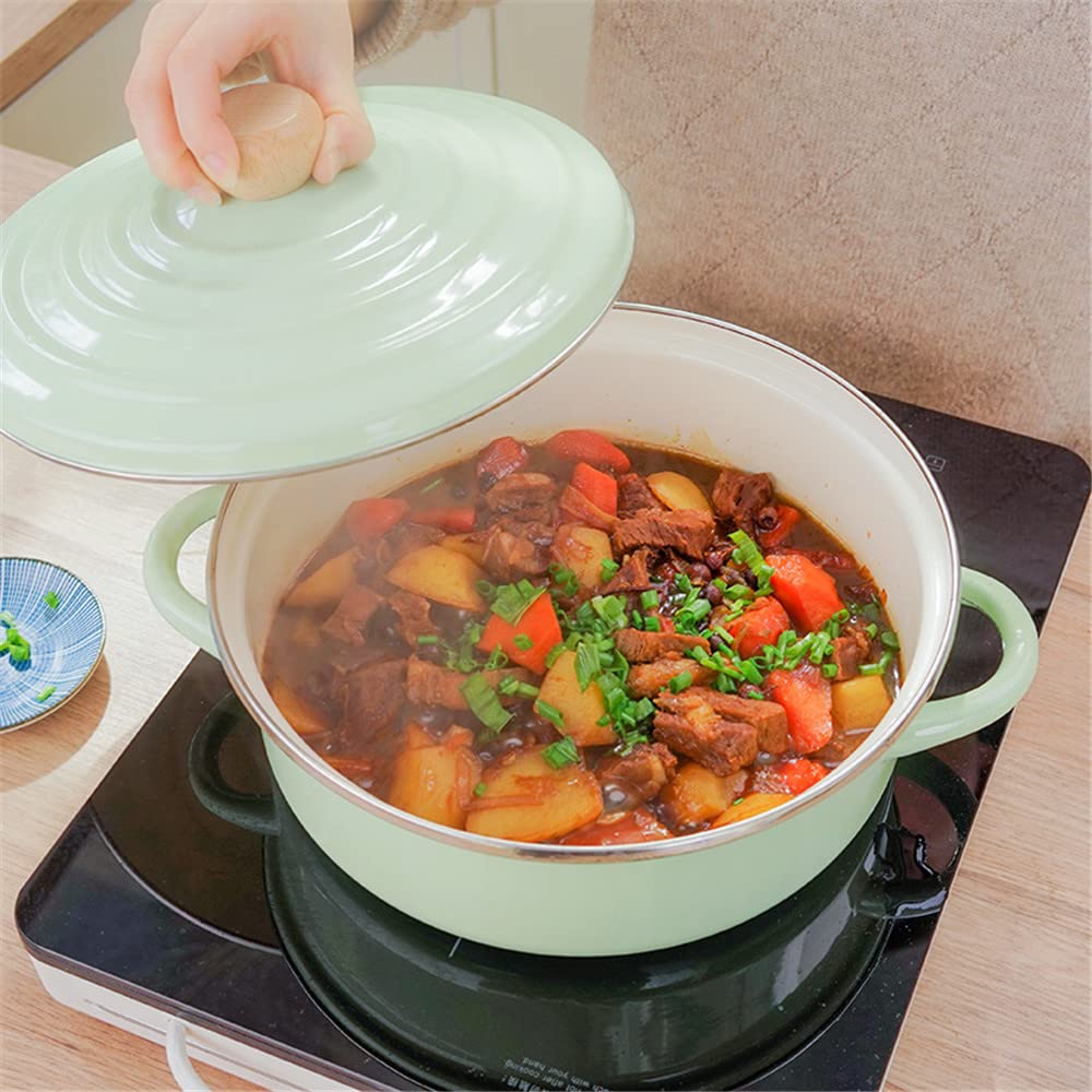 Horno Holandés De Hierro Fundido Esmaltado, Cocotte Hierro Fundido con Tapa, Cacerola De Hierro Fundido Esmaltado, 3.5 L, Verde, Placa De Acero Laminado En FríoA