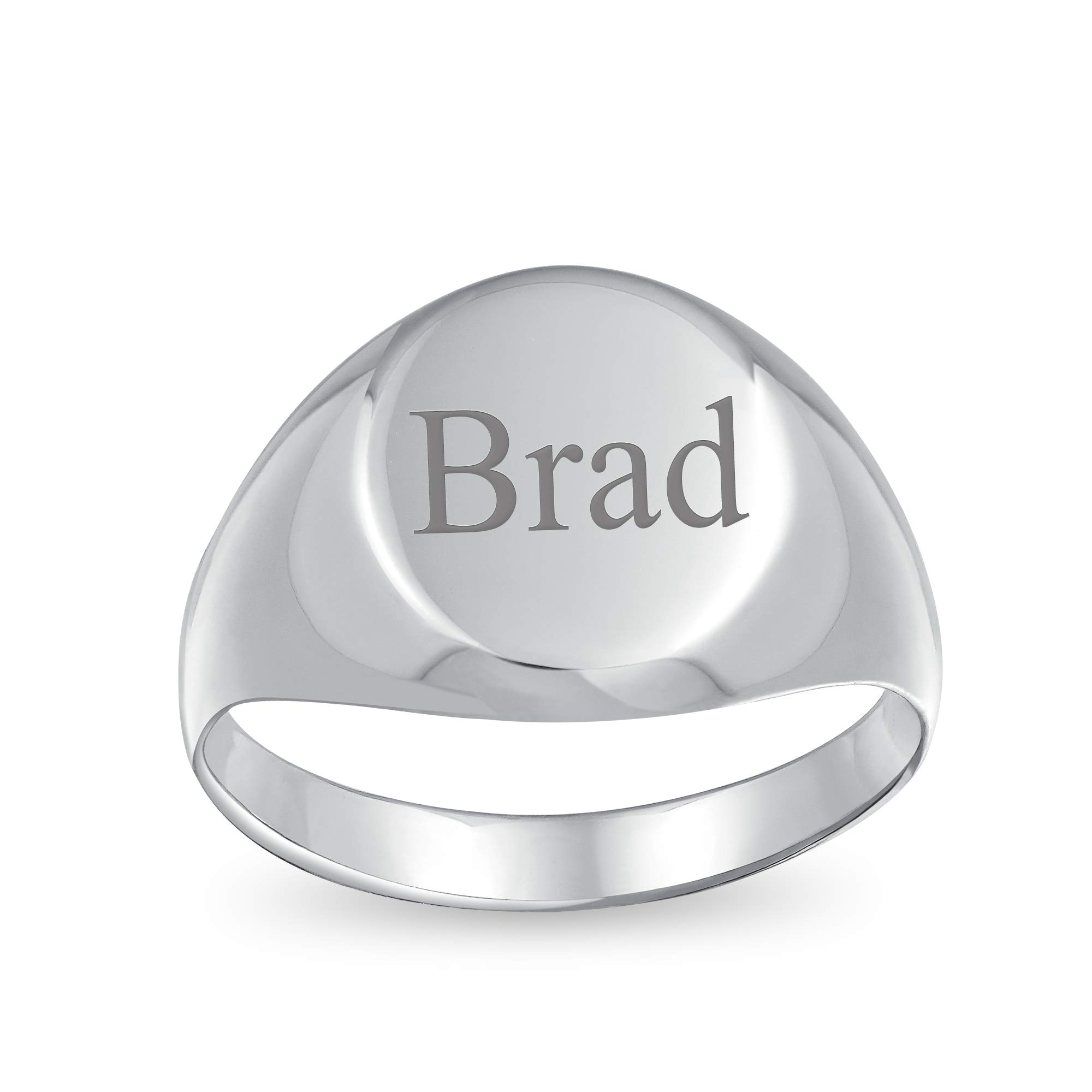 Bling Jewelry Anillo de sello ovalado grabable de plata esterlina .925 básico simple inicial para hombre mujer y adolescente con acabado pulido brillante