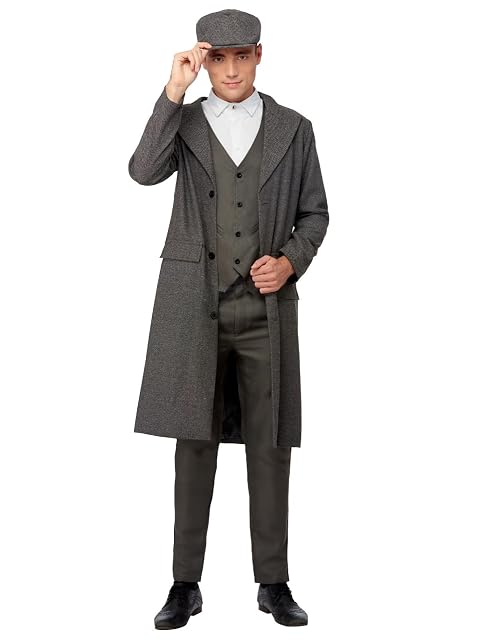 Smiffys Disfraz de Thomas Shelby de Peaky Blinders, Abrigo, camisa con chaleco simulado y sombrero