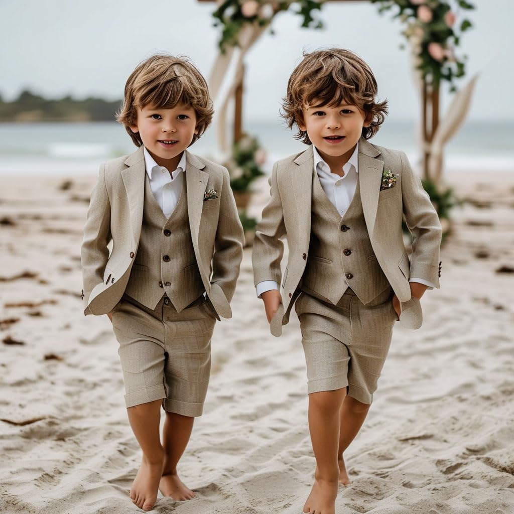 Lot de 2 blazers et pantalons courts en lin pour garçon, costume d'été, mariage, enfants, smoking formel, fêtes d'anniversaire