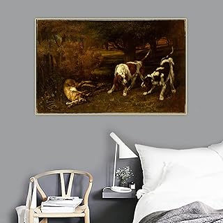 Gustave Courbet 《Cani da caccia con lepre morta》 Quadri Moderni Soggiorno Stampe Da Parete Quadri Moderni Camera Da Letto Quadro Su Tela Motivo Quadri Decorativi Casa (50x80cm) senza cornice