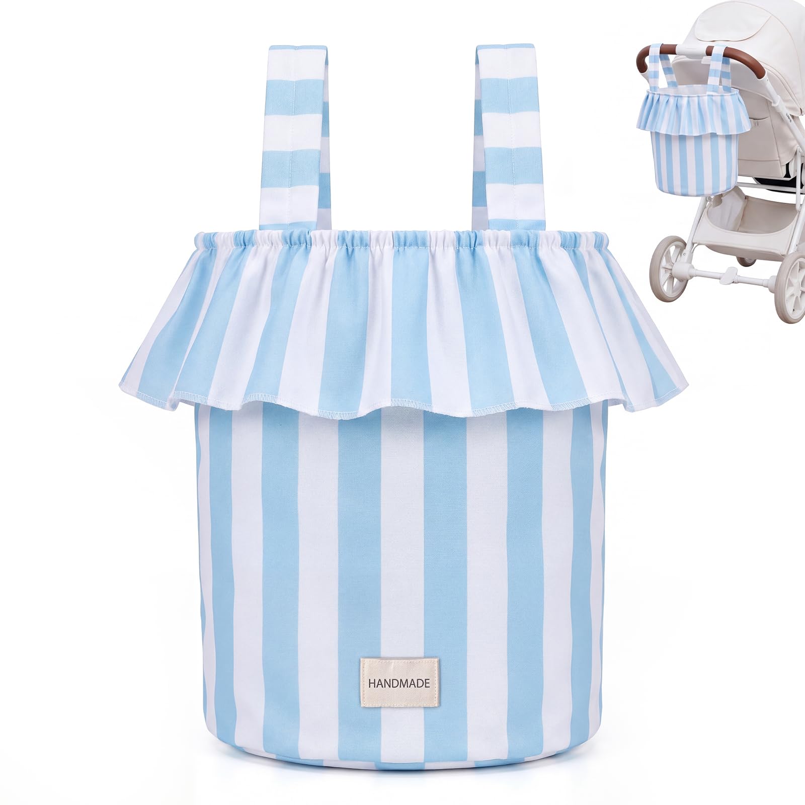 Photo 1 of Abbylike Ruffle Stroller Bag with Removable Handles, Cotton Stroller Organizer with Waterproof Lined for Moms Baby Travel(Ruffles Style,15.5 x 9.5 Inch,Blue White)