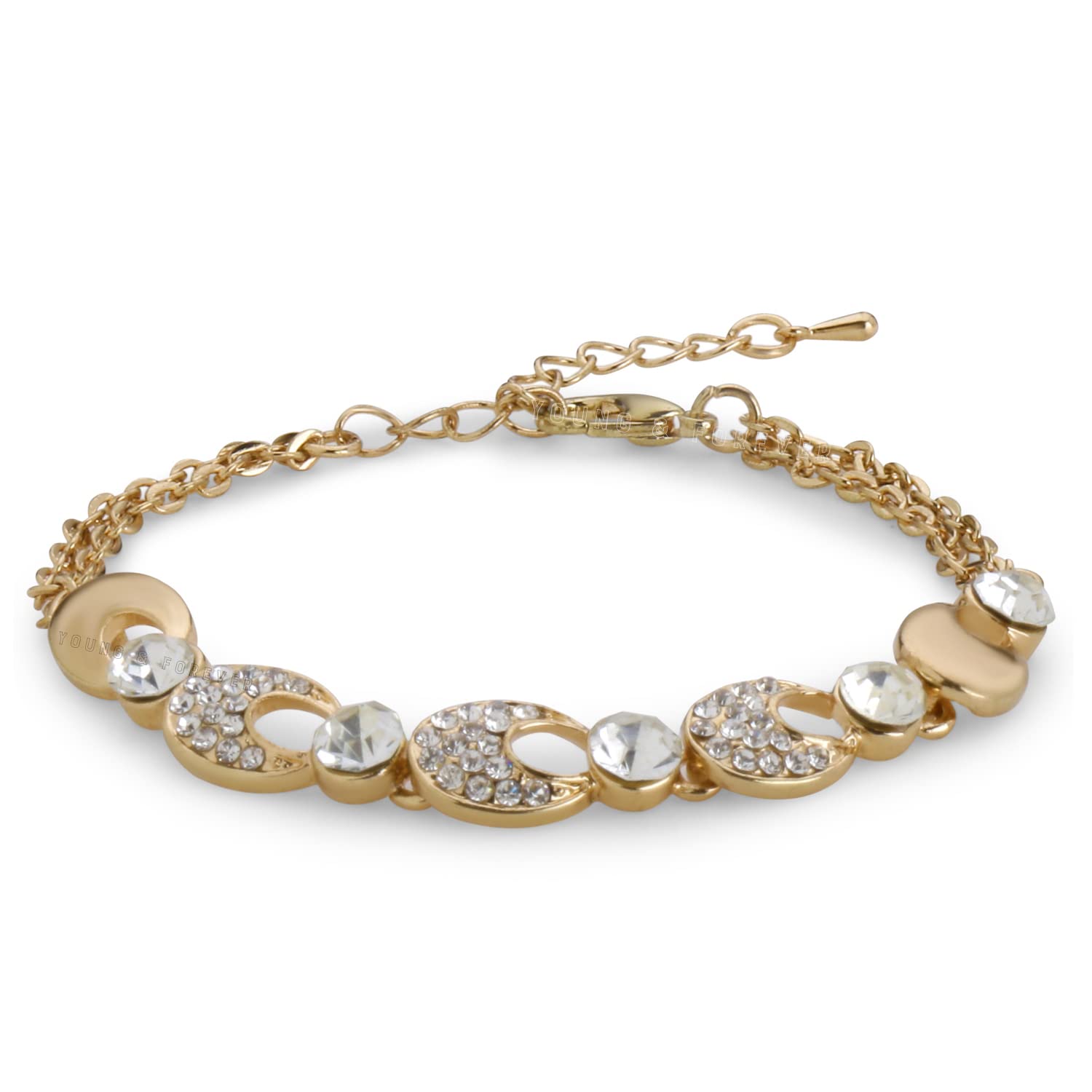 Young & ForeverGift Valentine Gift Poker Hearts Geometric Inspired Cubic Zirconia Silver Gold Bracelet for Women and Girls