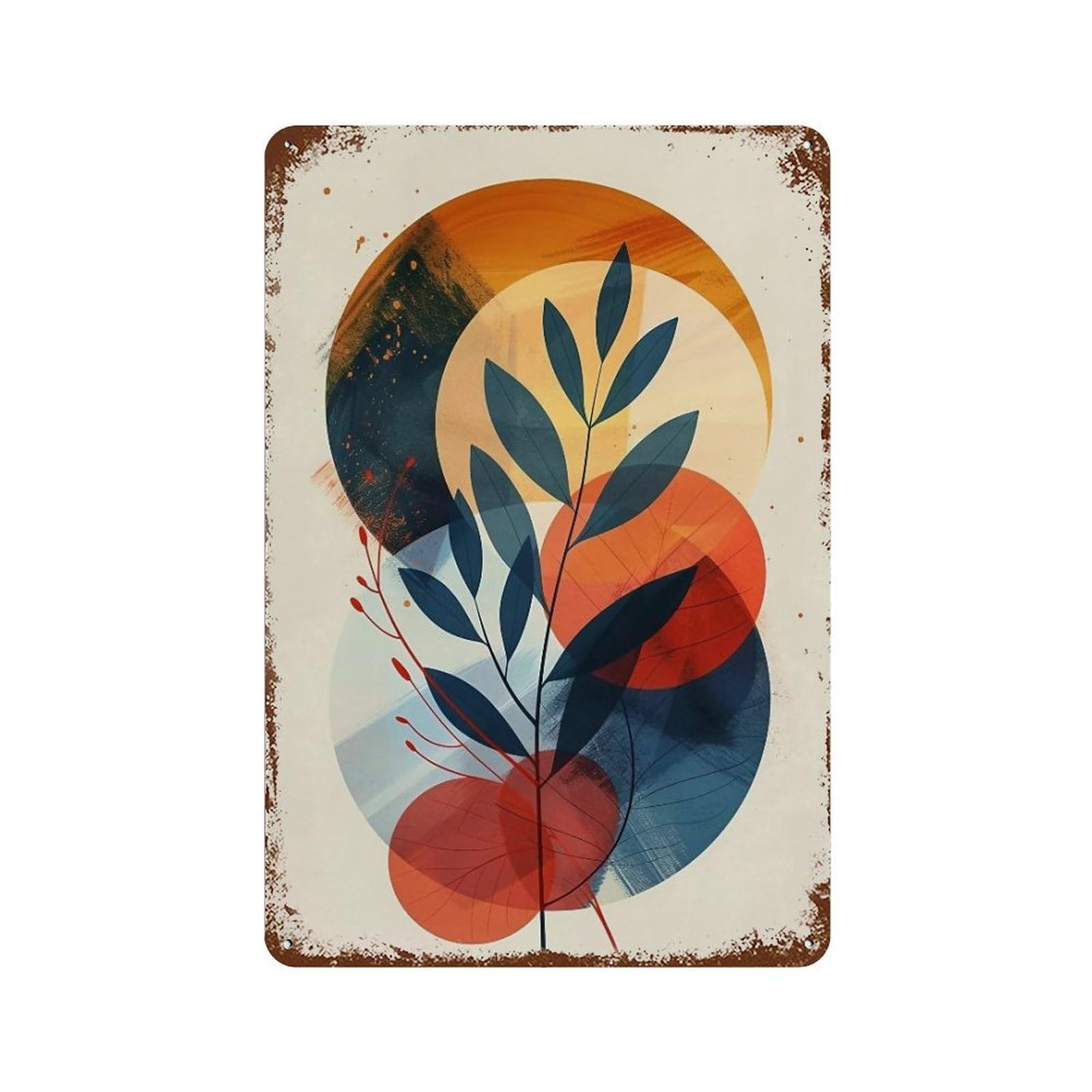 WUJHGRSG Minimal Soft Wash Multicircular Botanical Layout 02 Wall Art Retro Iron Vintage Metal Tin Sign Poster Modern Decor for Home Cofffee Club Bar Shop Style 30x20cm