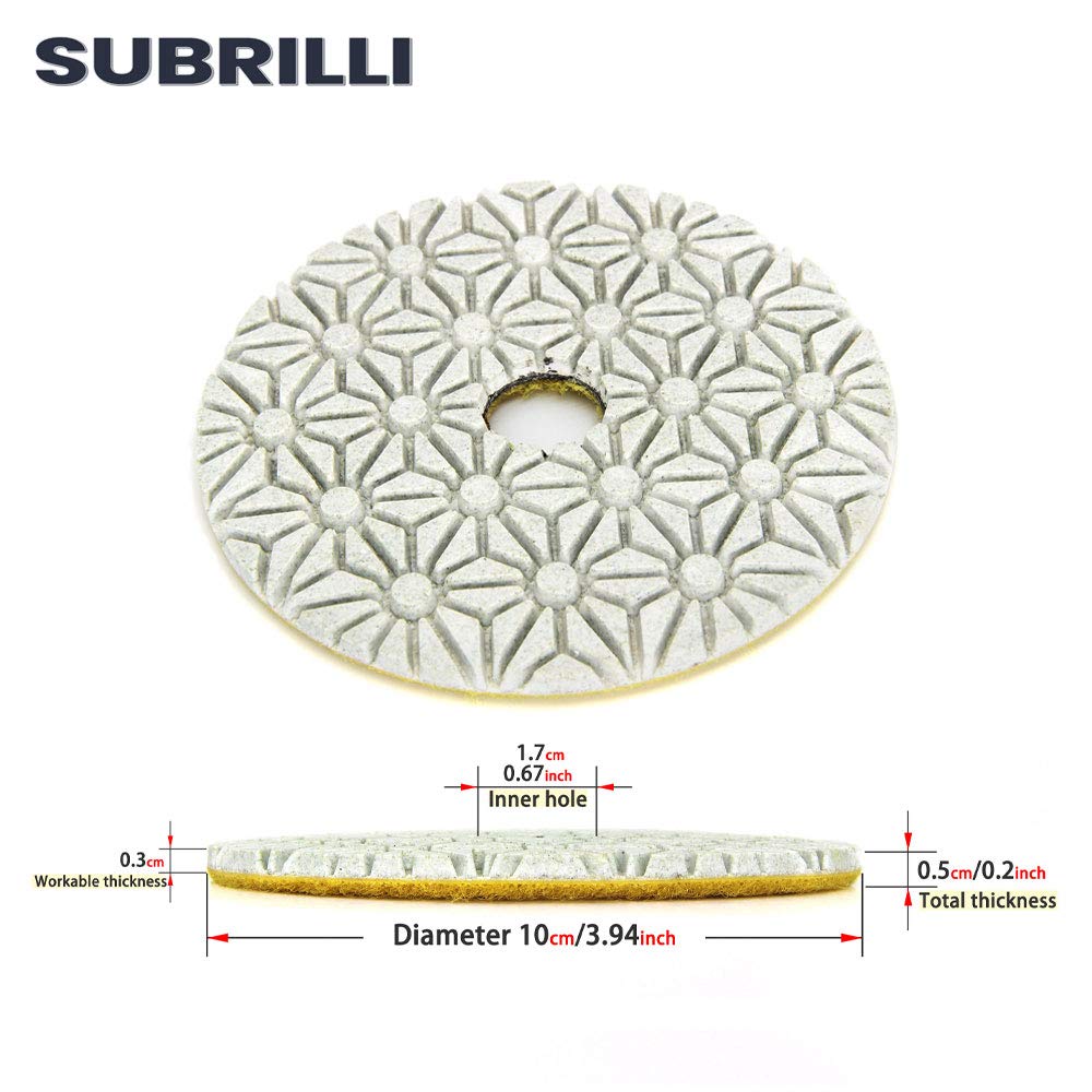 9 almohadillas de pulido de diamante de 3 pasos seco/húmedo de 4 pulgadas para granito, mármol, cuarzo, hormigón