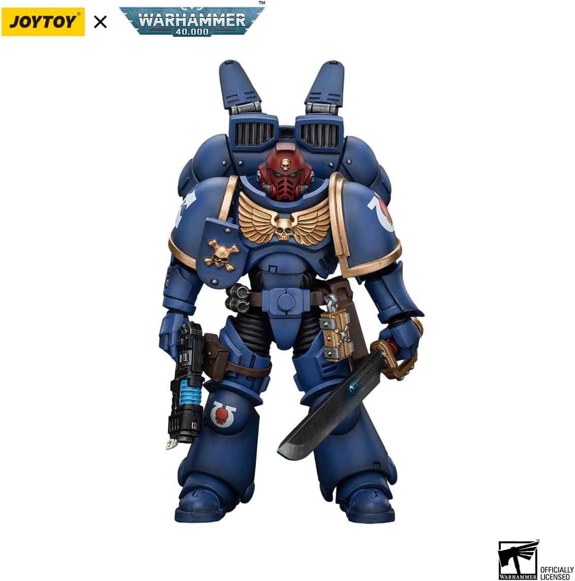 JOYTOY Warhammer 40K Space Marines Ultramarines Jump Pack Intercessors Sergeant with Plasma Pistol and Power Sword 1:18 Scale Action Figure Mecha Joy Toy Collection Model 4.8 inch