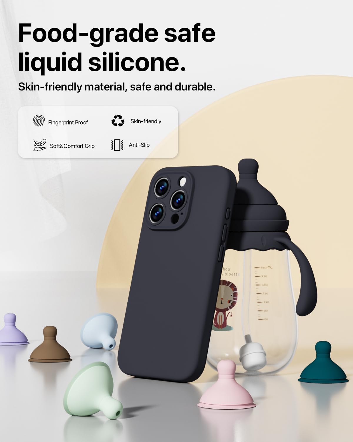 GOODVISH 3 in 1 Silicone Cover per iPhone 15 Pro Max 6.7" (2023), Custodia con 2 Pellicola Protettiva, Case per Cellulare Ultra Sottile Antiurto Resistente [Protezione Fotocamera], Nero
