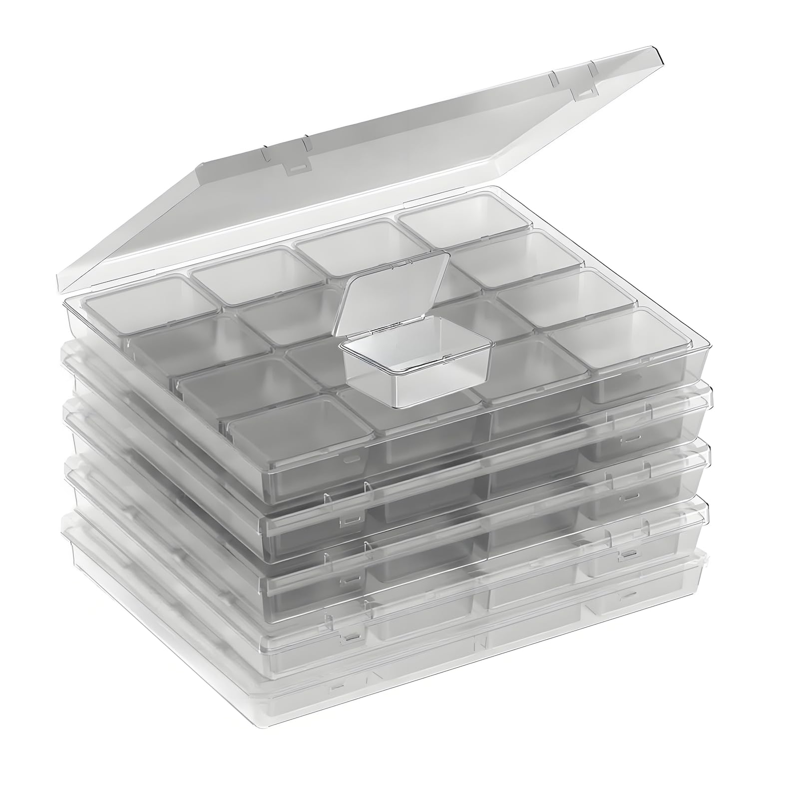 RHONZHAO Bead Storage Container Set, 80 Clear Plastic Bead Organizer Boxes with Hinged Lid - Craft Storage Containers for Small Parts, Jewelry Charms,