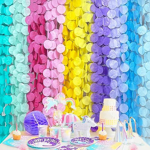 Image of 256Ft Pastel Party Decorations Big Circle Dot Backdrop Streamer Pastel Tissue Paper Polka Dots Hanging Curtain Garland for Birthday Wedding Bachelorette Engagement Macaron Party Supplies
