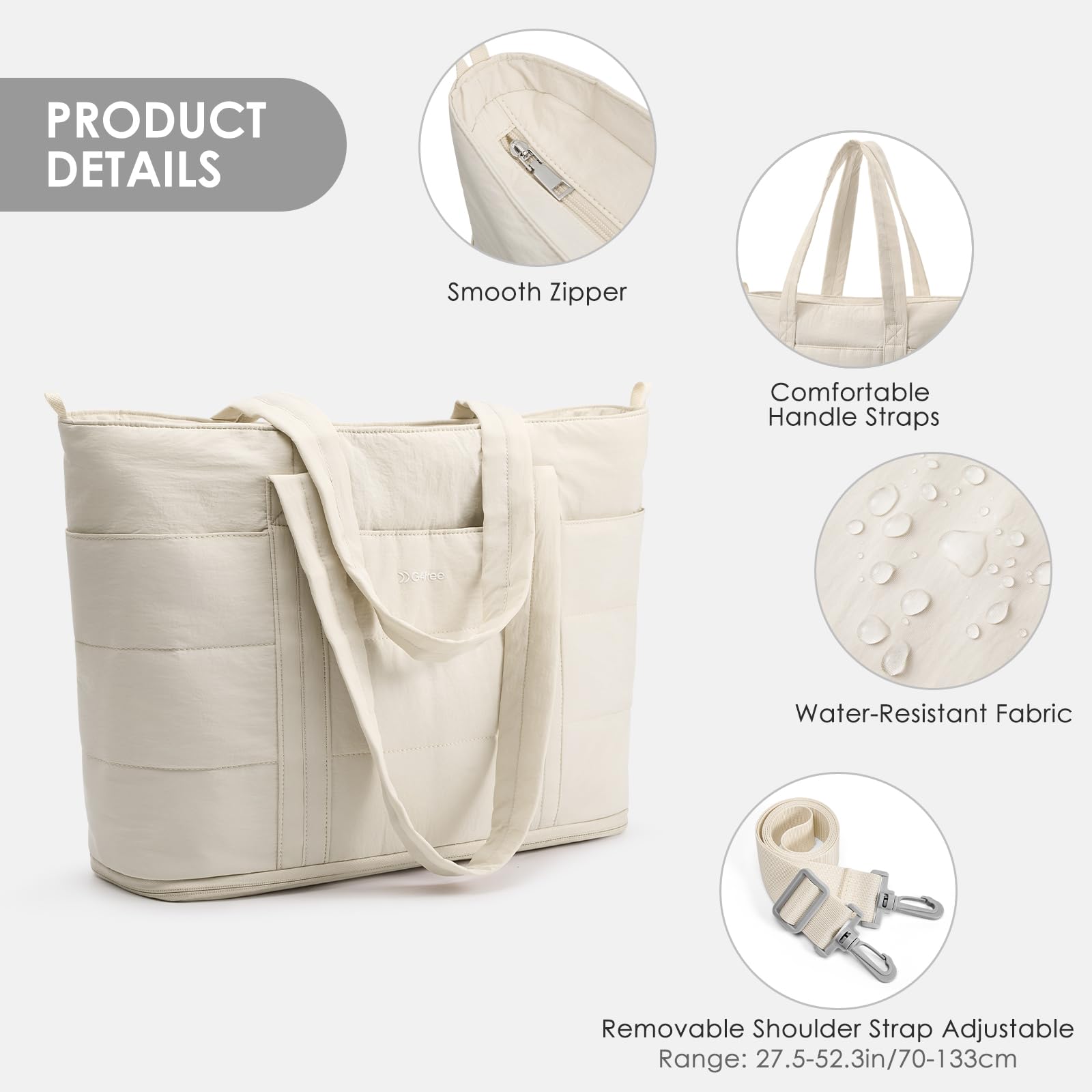 G4Free Bolsa de mano para mujer con compartimentos con cremallera, bolsas de trabajo acolchadas, expandibles para viajes