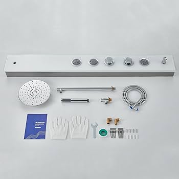 MENATT White Glass Shower Panel Tower System, 304 Stainless Steel