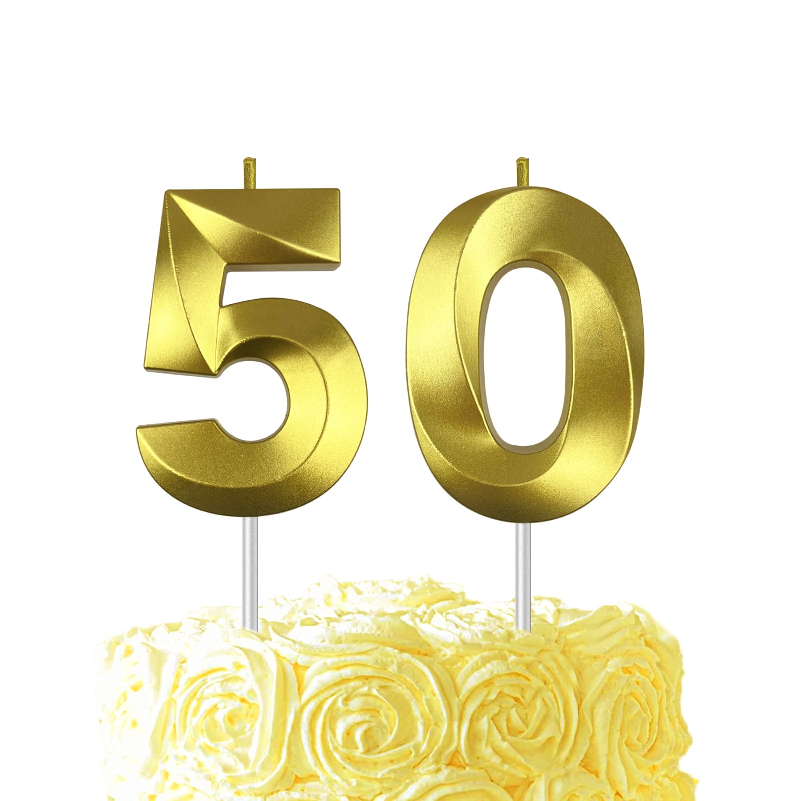 Gold Birthday Number 50 Candles for Wedding Party Cake Decorations