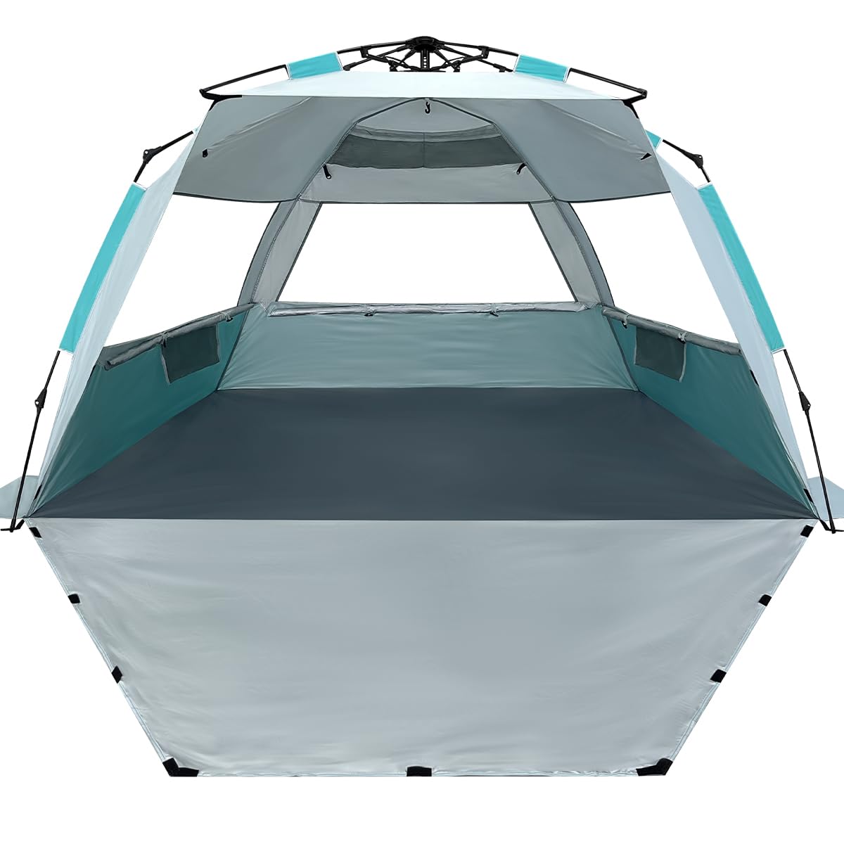 WhiteFang Deluxe Pop Up Beach Tent Sun Shade Shelter for 3-4/5-6 Person, UV Protection, Extendable Floor with 3 Ventilating Windows Plus Carrying Bag, Stakes, and Guy Lines