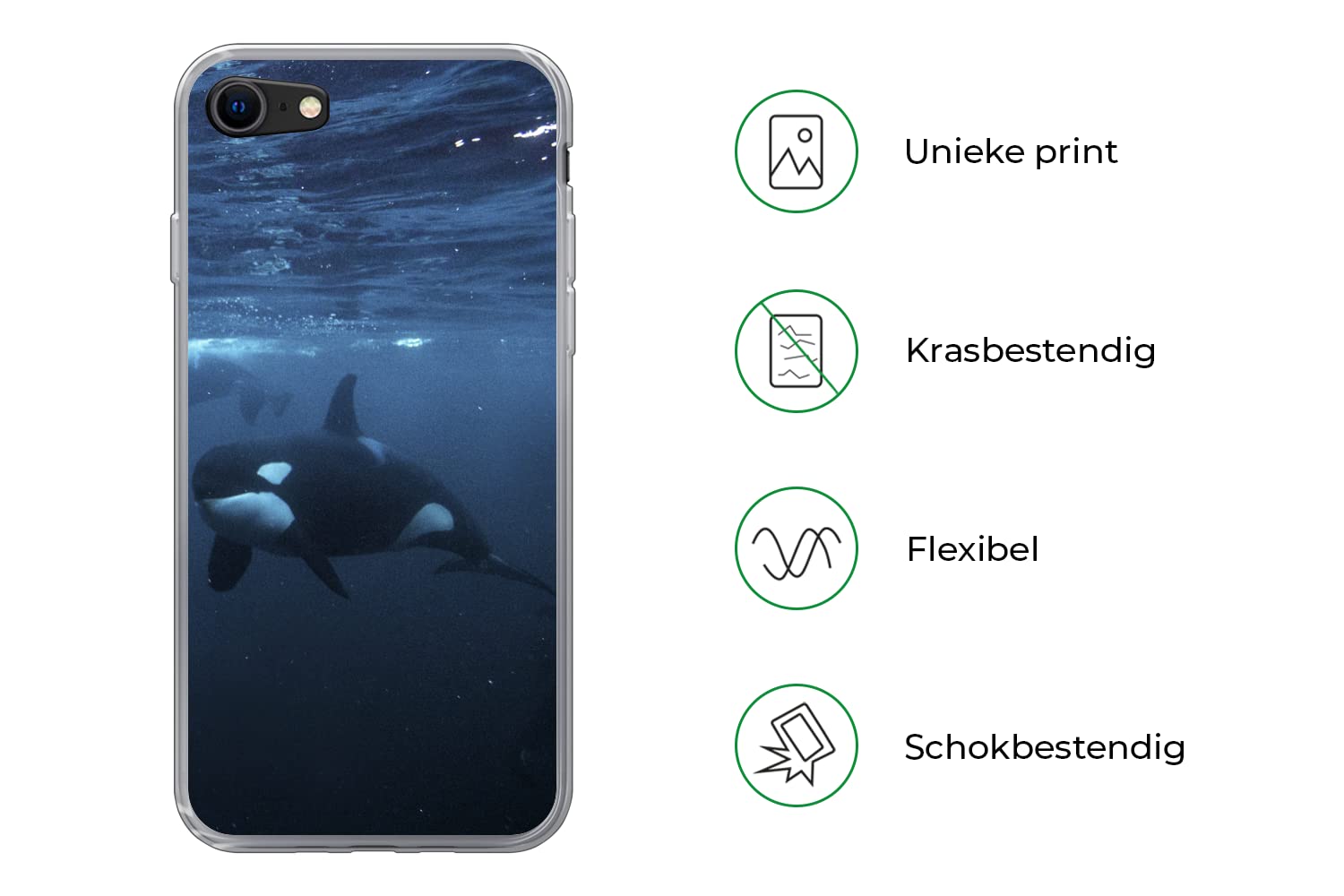 MuchoWow Funda para iPhone SE 2020 - Orcas bajo el Agua - Funda de Silicona/Funda Blanda para teléfono móvil