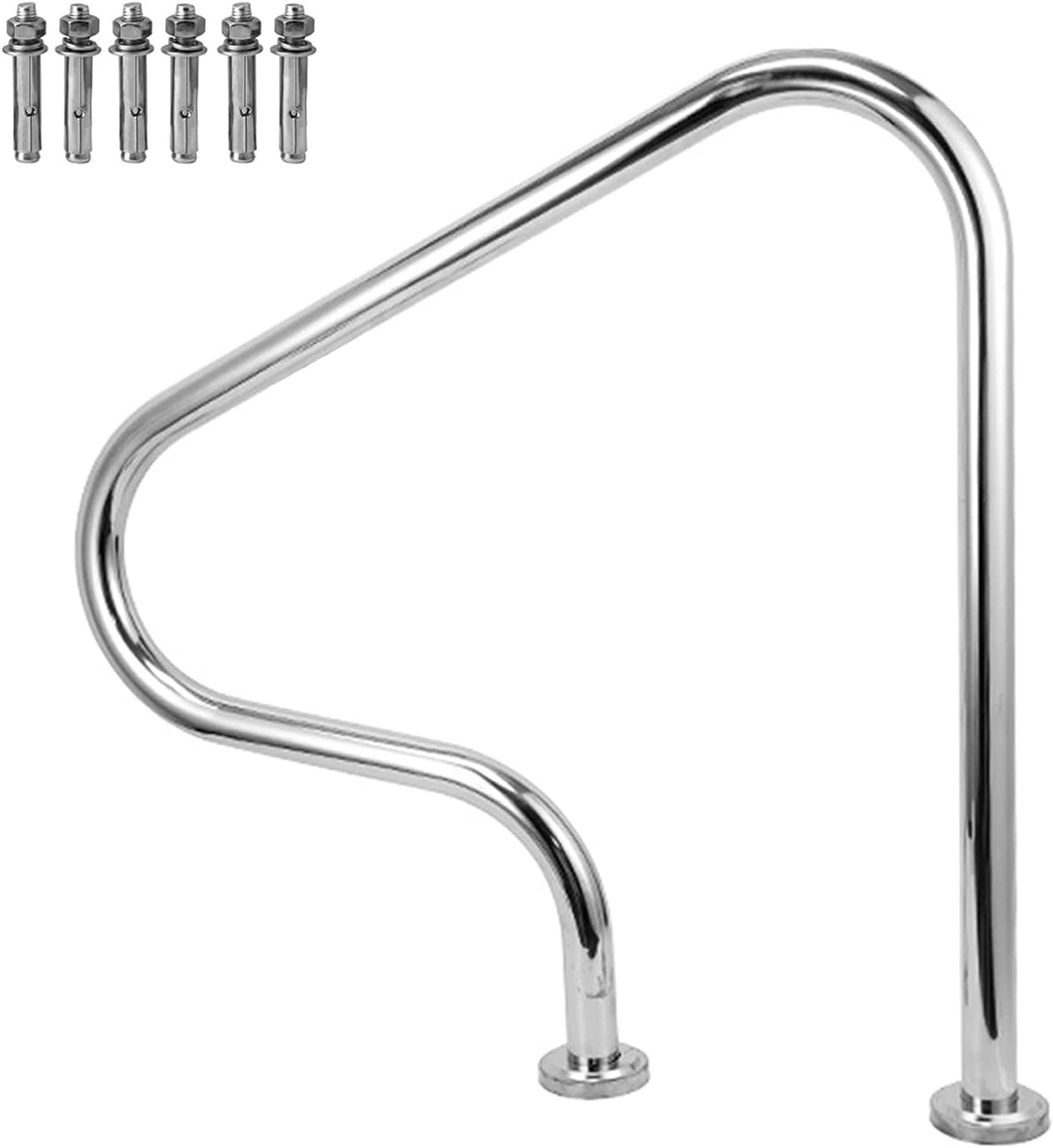 Swimming Pool Safety Hand Rail Pool Handrail | Silver Stainless Steel Railing for Swimming Pools | Deck to Deck Mounted Pool Transitional Hand Rails,Outdoor Safety Entry Aid Grab Handle