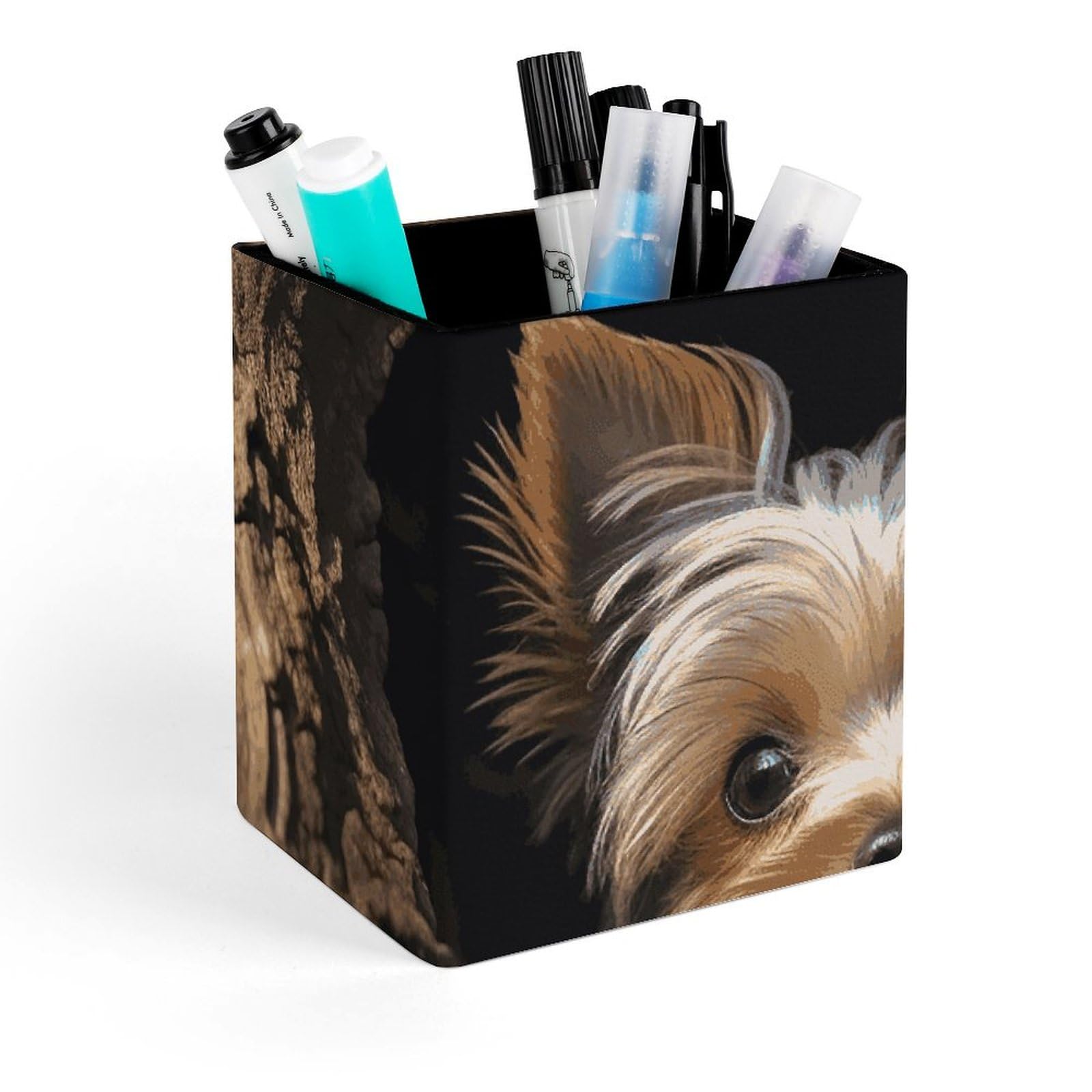 Nqhjt Women's Style A Little Yorkshire Terrier Pen Pencil Holder Makeup Brush Holder For Square Pen Cup For Office Desktop Desk Table Stationery Organizer