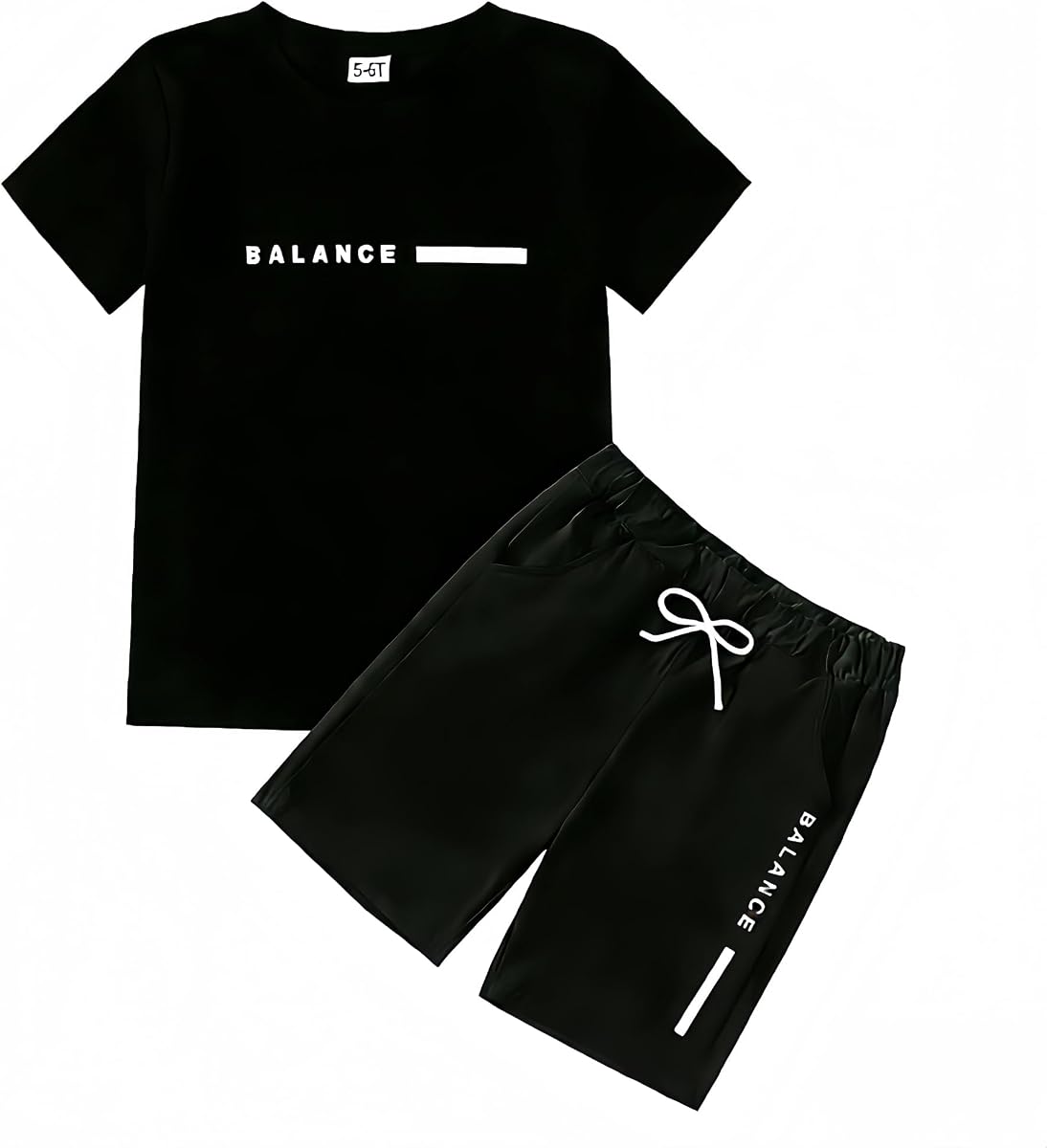 Conjunto de 2 piezas de verano para niños, camiseta de manga corta con estampado de letras y pantalones cortos con cintura elástica, talla 5-10 años