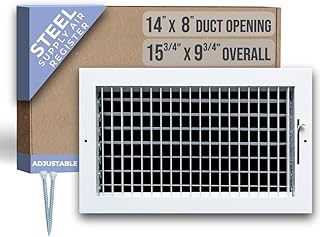 Fits 14x8 Duct Opening Steel Adjustable Air Supply Grille by Handua | Register Vent Cover Grill for Sidewall and Ceiling | White | Outer Dimensions: 15.75" X 9.75"