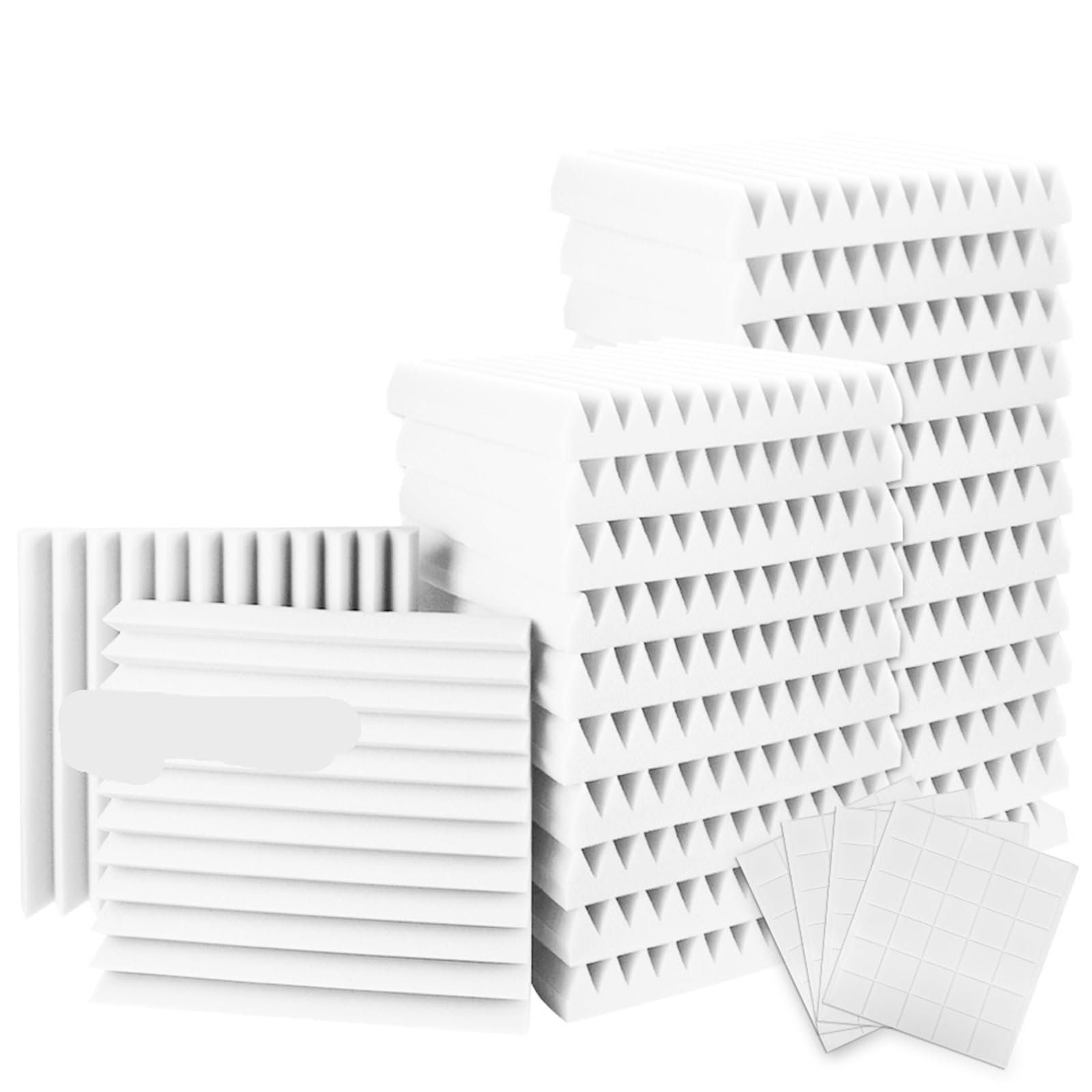 Sound Insulation Mats Akustikschaumplatten, 24er-Pack – 12 x 12 x 1/12 x 12 x 2 Zoll, dreieckiges Rillendesign, geräuschreduzierende Akustik(White,5CM THICK_24 PCS_HIGH DENSITY)