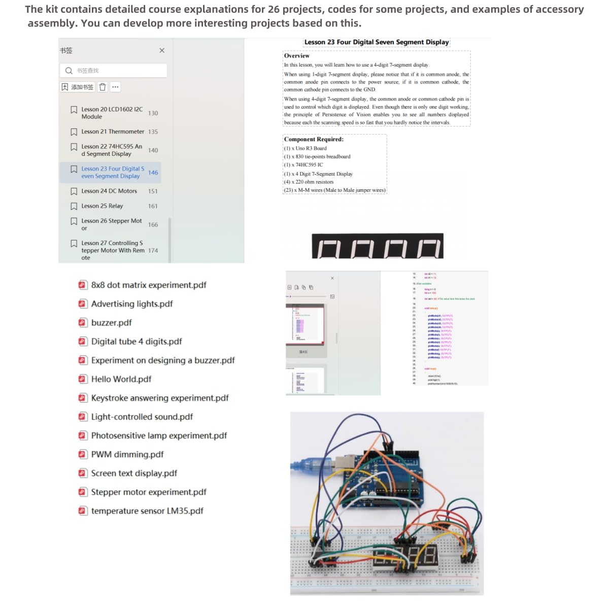 Kit de aprendizaje mejorado para Arduino UNO R3, incluye tutoriales y placa de desarrollo UNO R3 compatible con Arduino IDE, módulo de sensor, 26 materiales de proyecto, 260 páginas de tutoriales