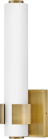 Hinkley 53060LCB Aiden Small Bath LED Sconce Light Fixture, Etched White Glass Baton, Signature Cuff, Transitional Bath Bar, Mount Up or Down, in Lacquered Brass