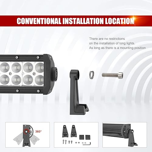 Miniatura 3 de DaSen Barra de luz LED recta de 32 pulgadas y 180 W y rejilla inferior soportes de montaje para parachoques delantero con kit de cableado compatible