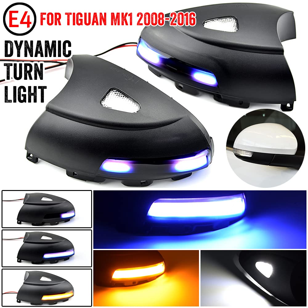 światło kałuży dynamiczny kierunkowskaz LED lusterko boczne sekwencyjny wskaźnik świetlny kompatybilny z Ti-guan MK1 2008-2016) (Żółte + niebieskie światło)