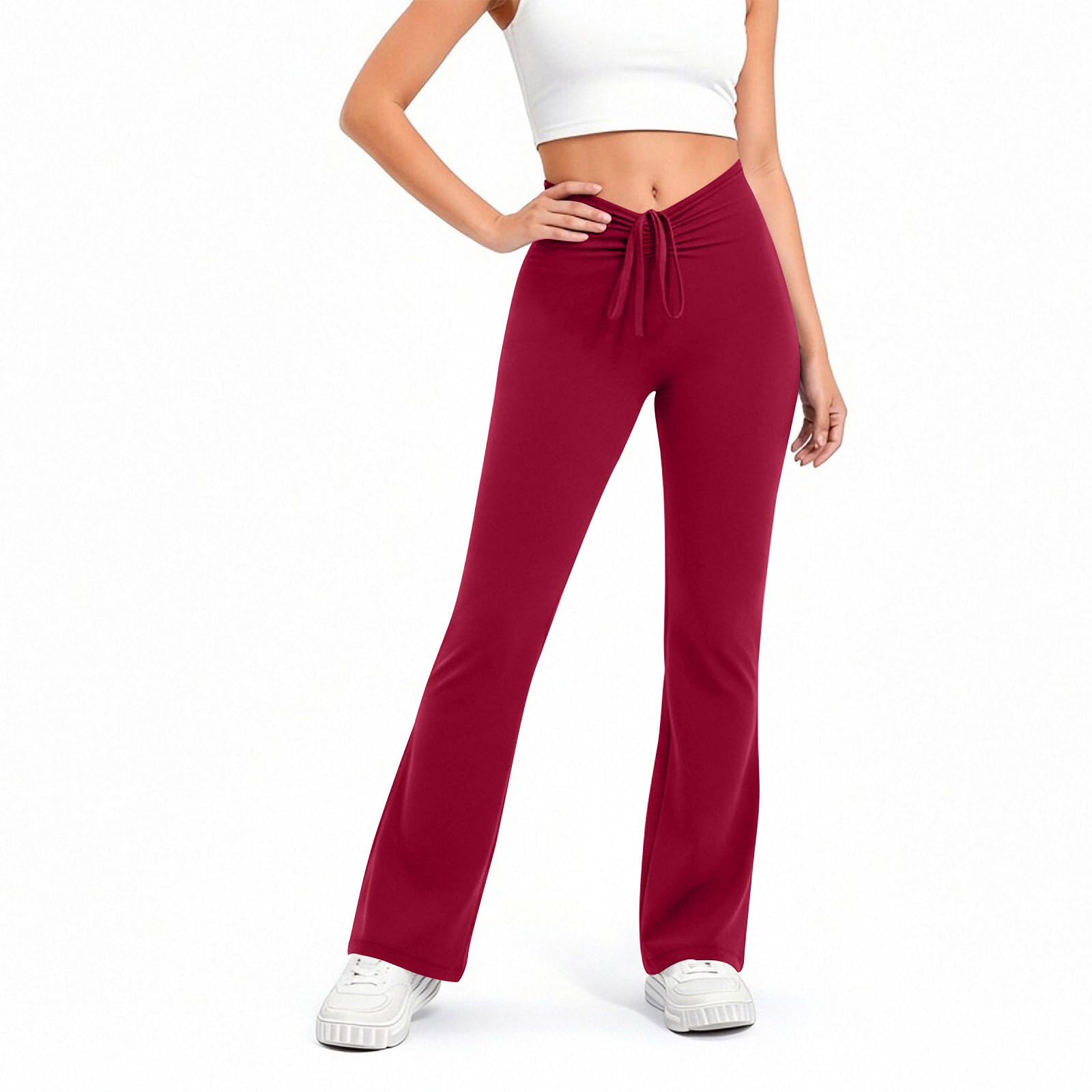 Women Flare Yoga Leggings Lace Up No Front Seam Workout Leggings High Waisted Tummy Control Bell Bottoms Activewear