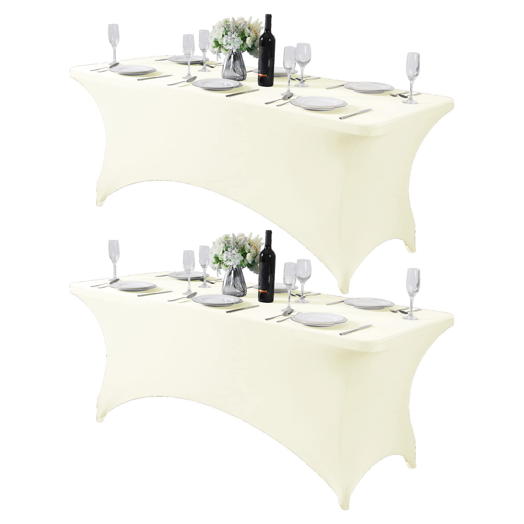 Lot de 2 nappes universelles en élasthanne pour table de 1,8 m, 1,2 m ou 2,4 m, pour fête, banquet, mariage et événements