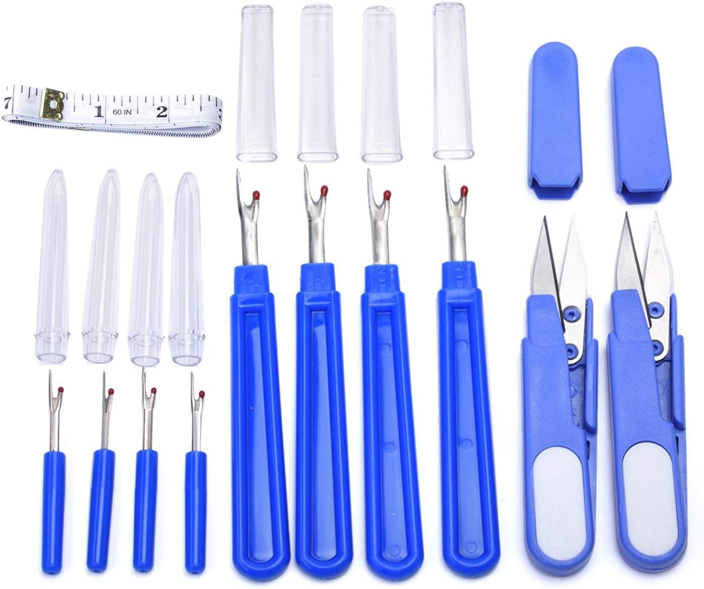 JoyFamily Seam Ripper, Yarn Cutter Scissor and Soft Tape Measure Set, Stitch Thread Unpicker, Sewing Tools with Plastic Handle and Cover for Crafting (11 Pieces, Blue)