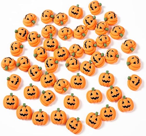 Miniatura 2 de wybcfp 50 cuentas de calabaza artificial de resina para Halloween, calabaza de mueca en miniatura, material para fiesta de Halloween, manualidades,