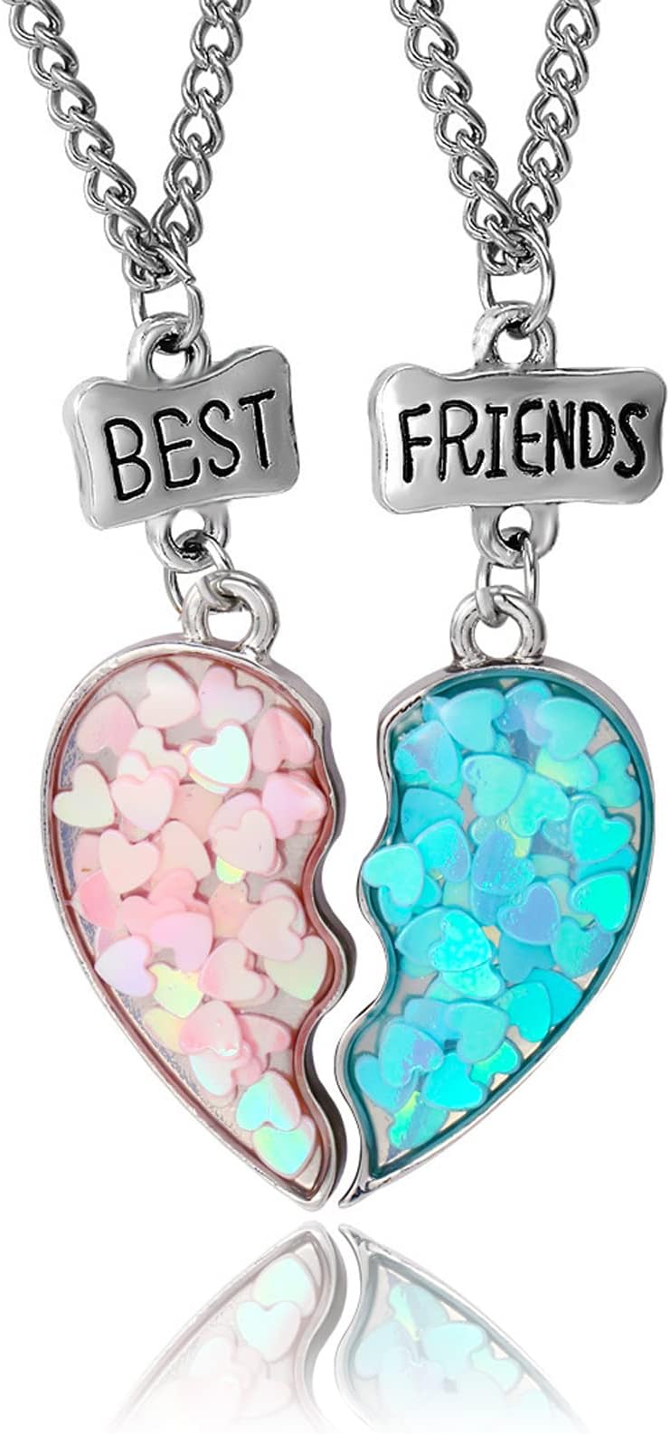 LEBOCADO2 Pieces Half Heart BFF Necklace, Friendship Necklaces Best Friends Forever Rainbow Colored Mermaid Tail Pendant Friendship Gifts for Girls Women