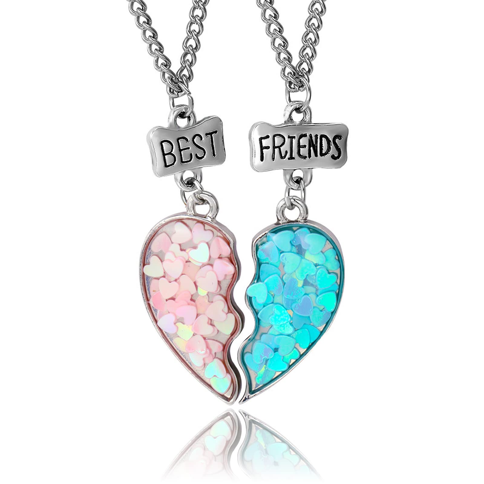 LEBOCADO2 Pieces Half Heart BFF Necklace, Friendship Necklaces Best Friends Forever Rainbow Colored Mermaid Tail Pendant Friendship Gifts for Girls Women