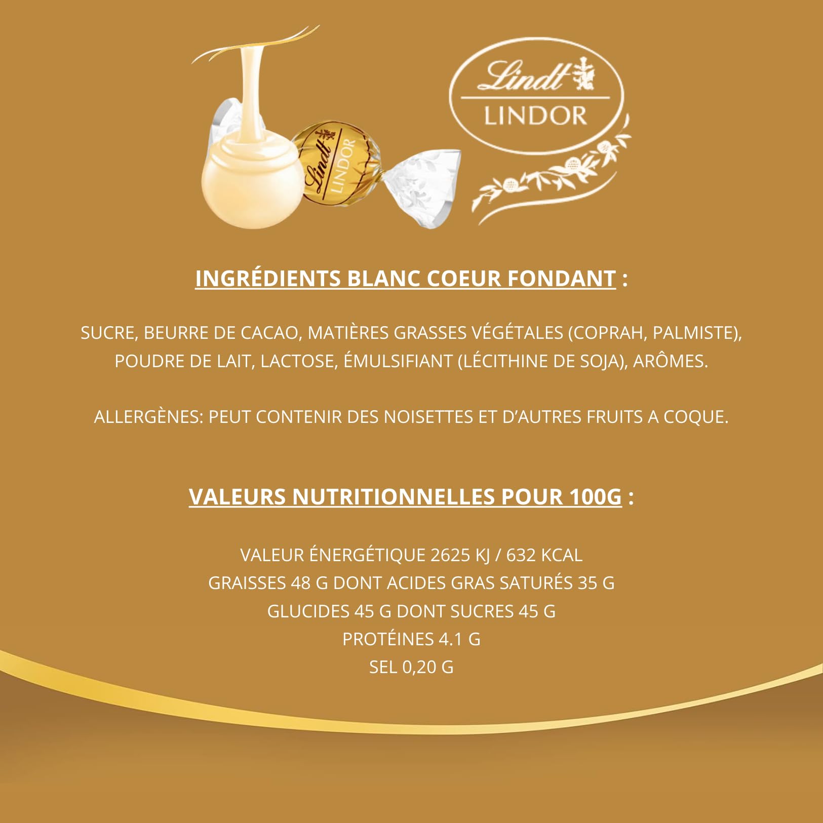 LINDT - Assortiment 100 bouchées LINDOR Chocolat Blanc - Boîte 1,25 kg