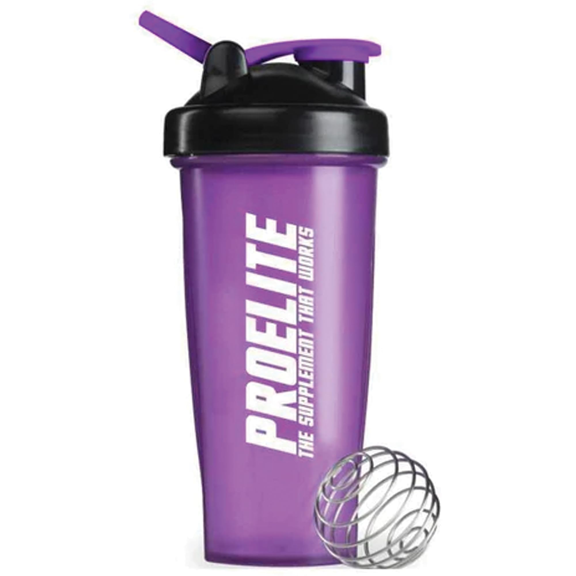 Proelite Neon Purple 600Ml Protein Shaker Bottle With Neon Shaker Bottle With Stainless Steel Mixing Ball, Bpa- And Leakproof Flip On Lid, Odourless, Temperature Safe (, 600Ml)