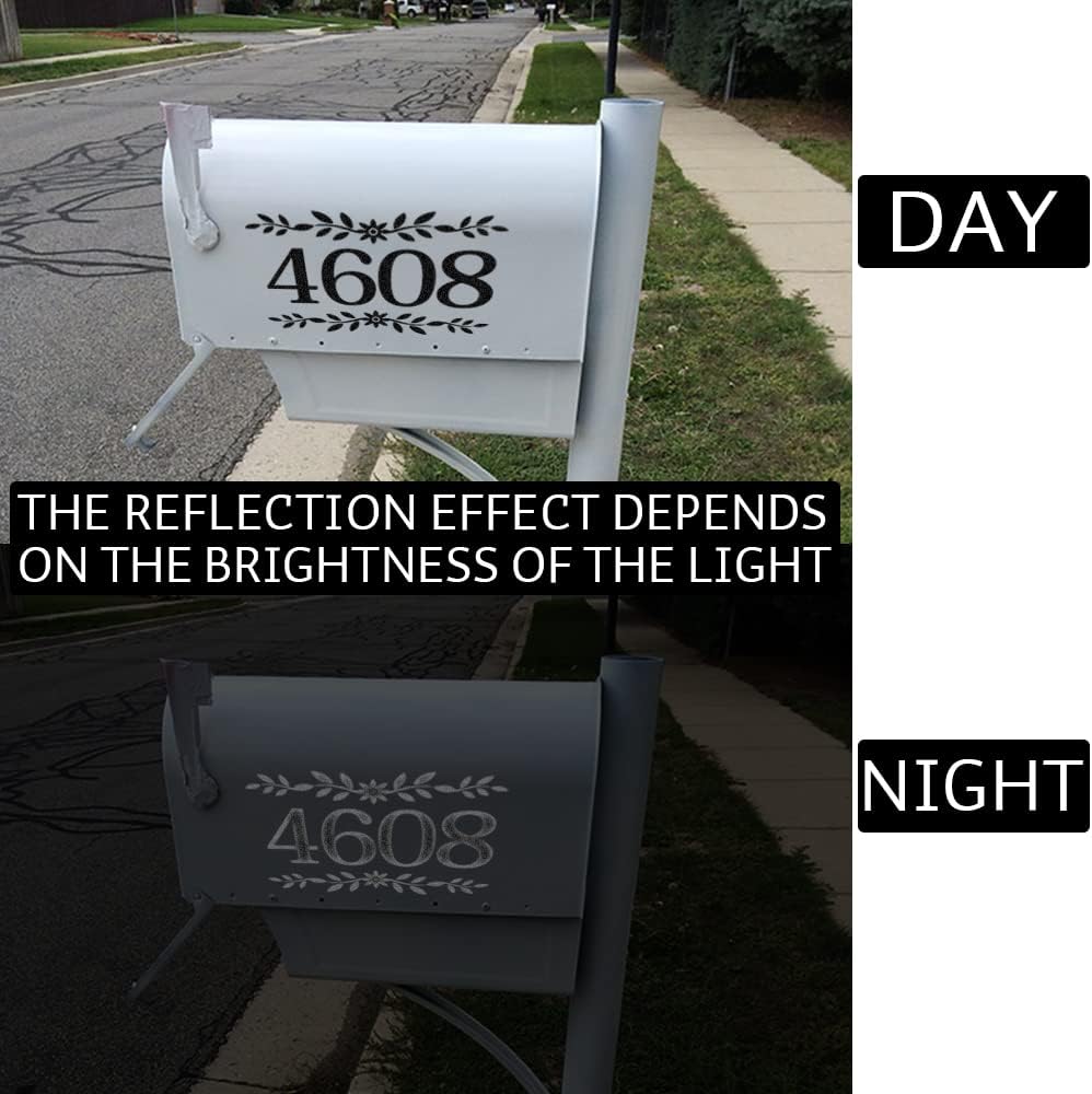 FlyWallD 2 Set Mailbox Numbers for Outside Black Reflective Decal Front Door Stickers Housewarming Gift Waterproof Vinyl Number Mailbox Signs 2 Flowers and 44 Number